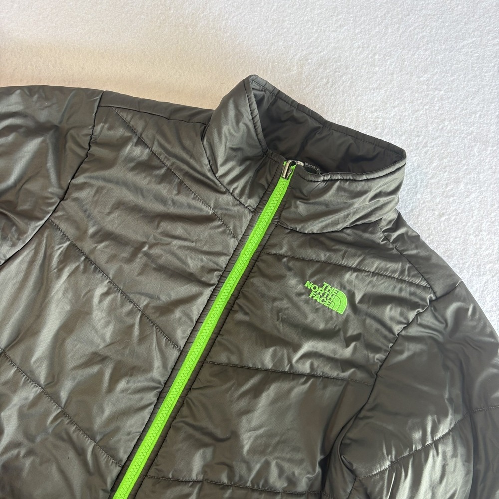 The North Face Boys Gray Puffer Jacket Coat Lime Green Zip Size XL 18/20